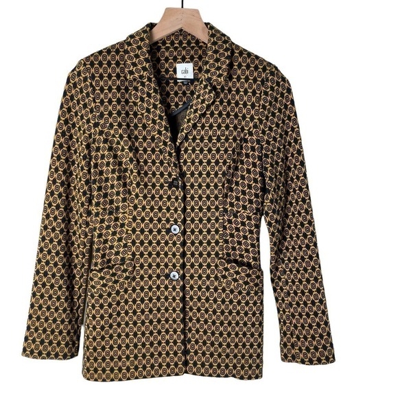 Cabi Kensington Proper Standout Blazer Jacket in Yellow Navy Medallion Motif, XS - Picture 3 of 16